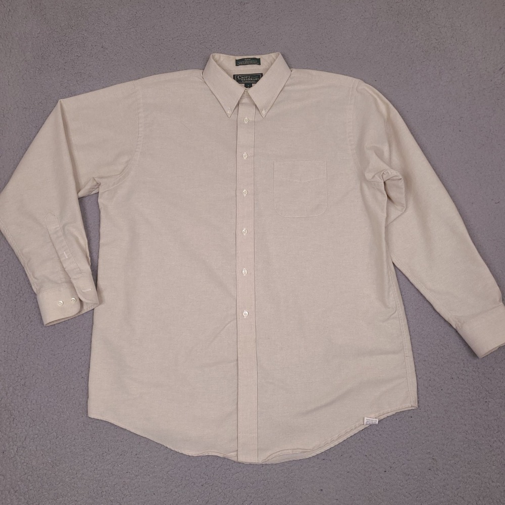 Croft & Barrow‎ Mens Oxford Shirt 17 36 XL Tan Beige Button Down Vintage